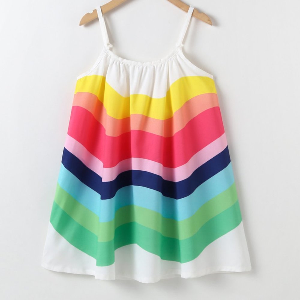 Girls White Rainbow Spaghetti Strap Sun Dress